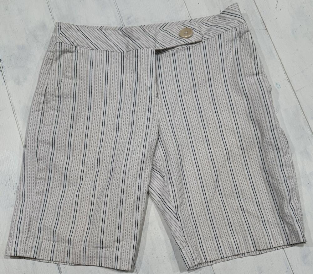 Talbots Striped Shorts Women 6P Beige Stripe Excellent Cotton Stretch Bermuda